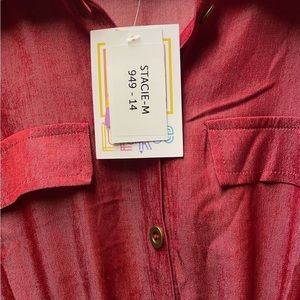 NWT Lularoe Stacie dress pockets & collar - metallic sheen red